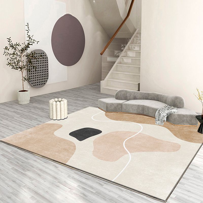 Apricot Abstract Carpet Polyester Modern Area Rug Non-Slip Backing Indoor Rug for Home Decor