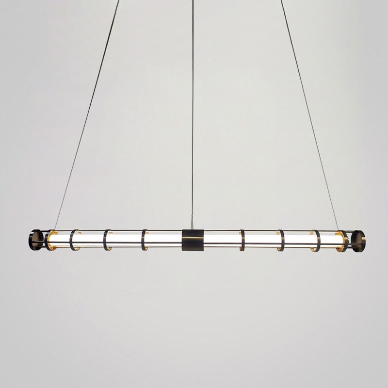 Postmodern Island Lighting Linear Glass Chandelier Light Fixture for Dining Room