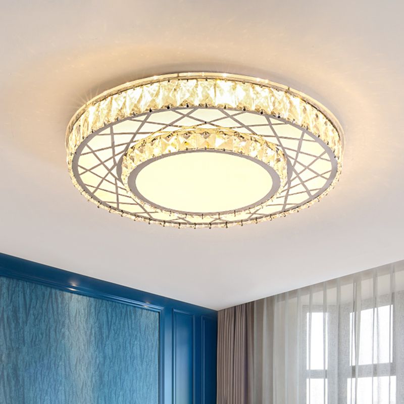 Stainless-Steel Round Ceiling Mounted Lamp Modernism LED Crystal Flush Light Fixture for Bedroom
