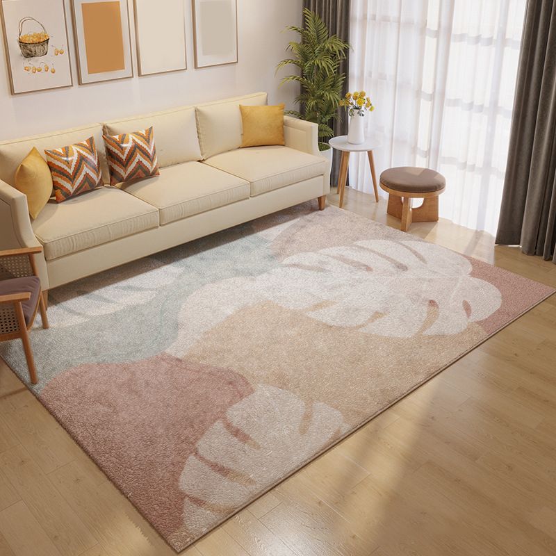 Casual Orange Rug Polyester Plants Rug Washable Rug for Living Room