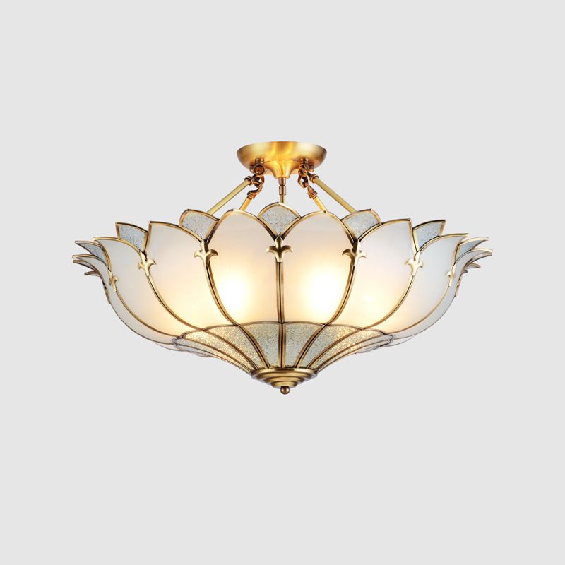 Glass Semi Flush Mount Light Fixture Simplistic Inverted Semi Flush Light Fixture in Brass