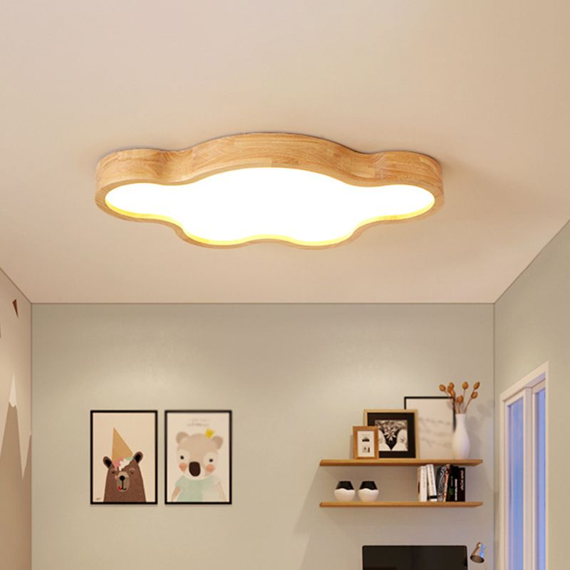 Modern Style Cloud Flush Mount Light Fixture Wooden LED Bedroom Flush Ceiling Light Fixture in Wood