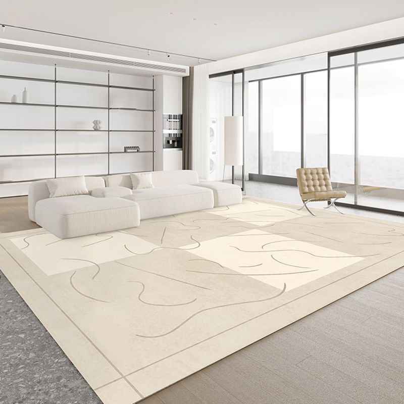 Simplicity Rug Beige Polyester Carpet Stain Resistant Rug for Living Room