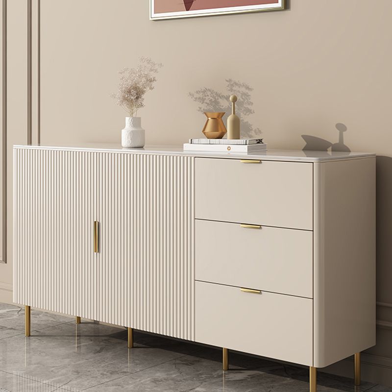 Beige Sideboard Table with Drawers Glam Dining Server for Dining Room
