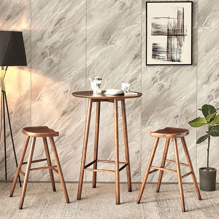 1/3 Pieces Modern Round Bar Table Set Ash Wood Bistro Set with Footrest