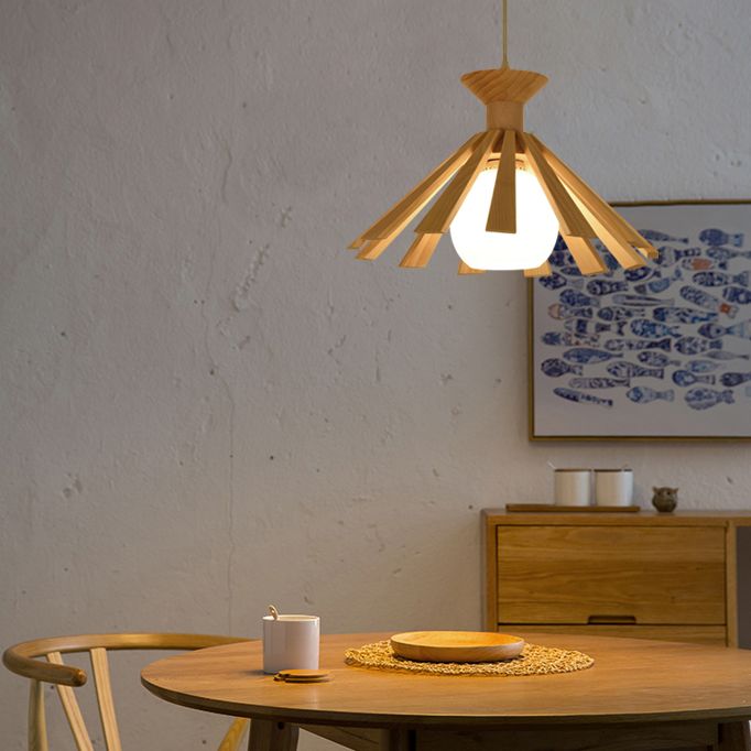 Kegelvormige eetkamer hangend plafondlicht houten Noordse stijl hanglamp lamp in hout in hout