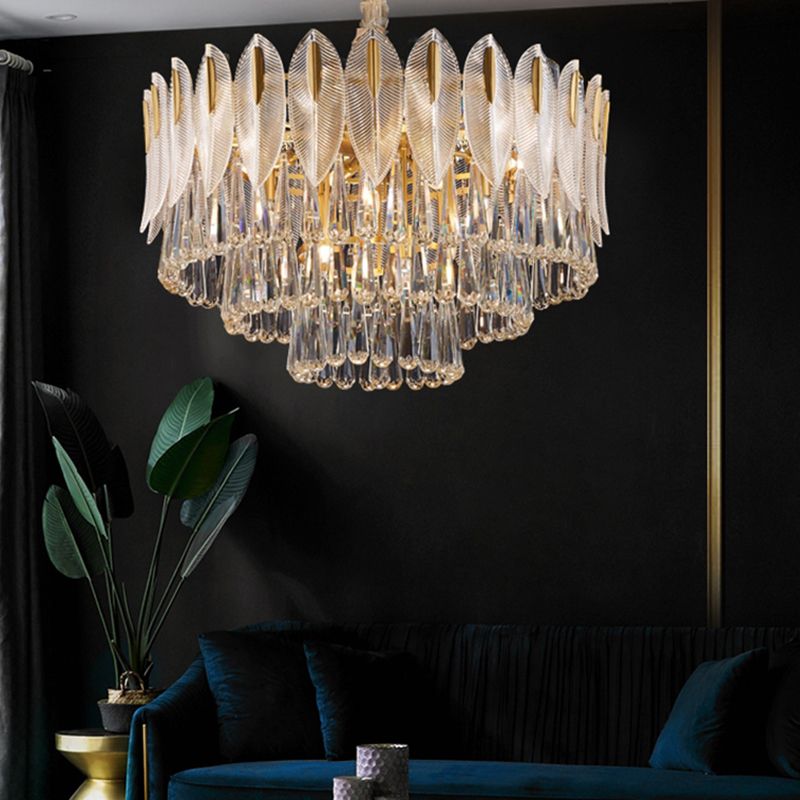 Contemporary Style Geometry Shape Chandelier Lights 9 Light Crystal Chandeliers in Gold