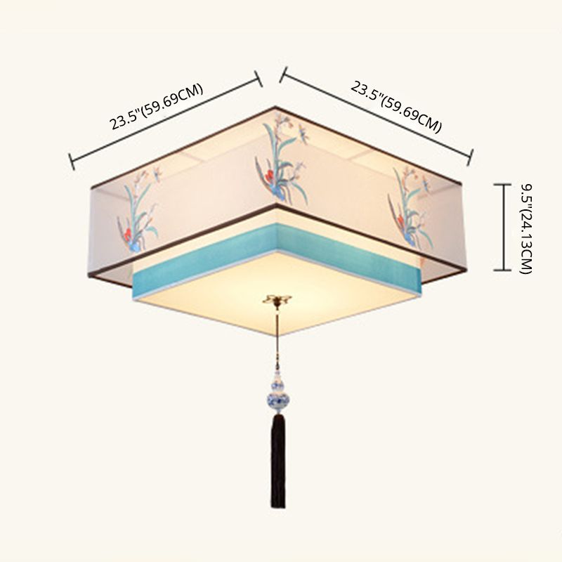 Plafonnier encastré bleu Plafonnier encastré traditionnel en tissu ombragé