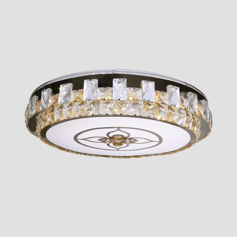 LED Flush Light Fixture Contemporary Circular Clear Crystal Blocks Close to Ceiling Lamp