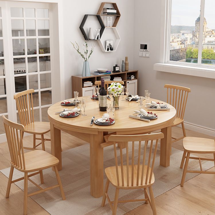 Contemporary Extendable Solid Wood Dining Table Kitchen Standard Dining Table with 4 Legs Base