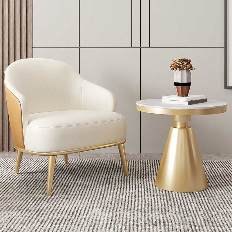 Glam Styled Leather Armchair Fixed Back Basic Four Legs Recessed Arms Chair