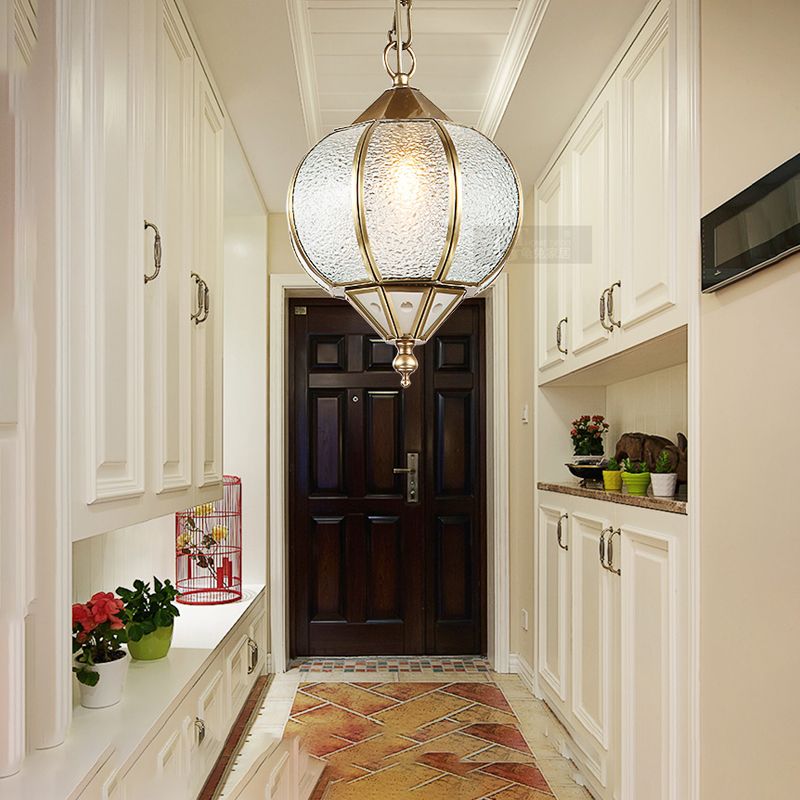 Lantern Dining Room Ceiling Pendant Colonial Bubble Glass 1 Head Gold Hanging Light Fixture