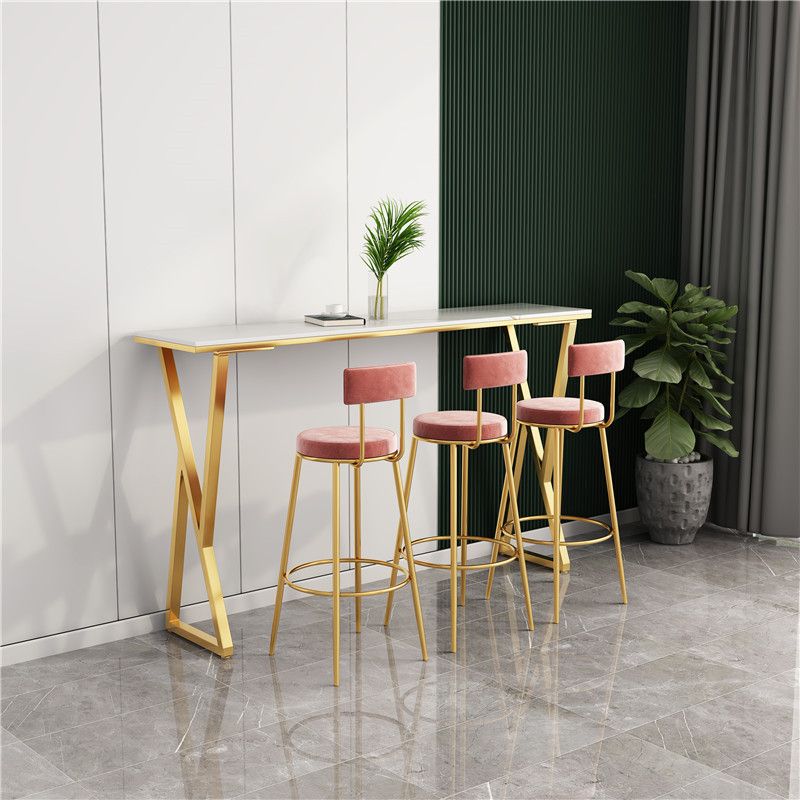 Modern Sintered Stone Bar Table Gold and Metal Base Dining Table