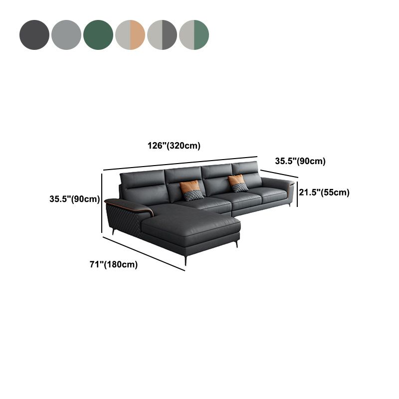 Modern Pillow Top Arm Sofa 4-Seater Faux Leather Sofa with Chaise