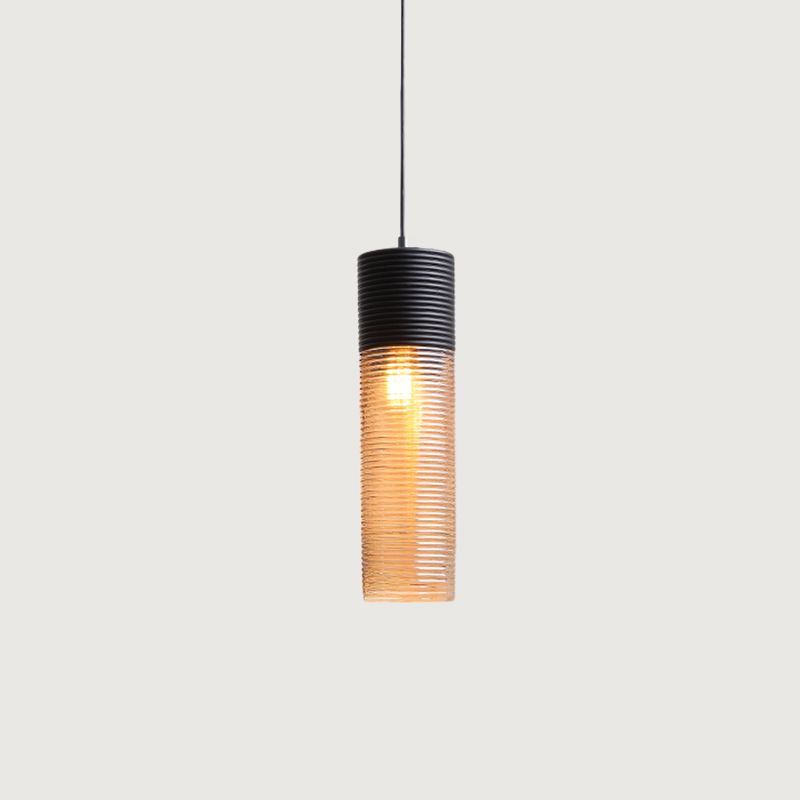 Hotel Dining Table Hanging Light Ridged Glass Single Light Contemporary Pendant Light in Amber