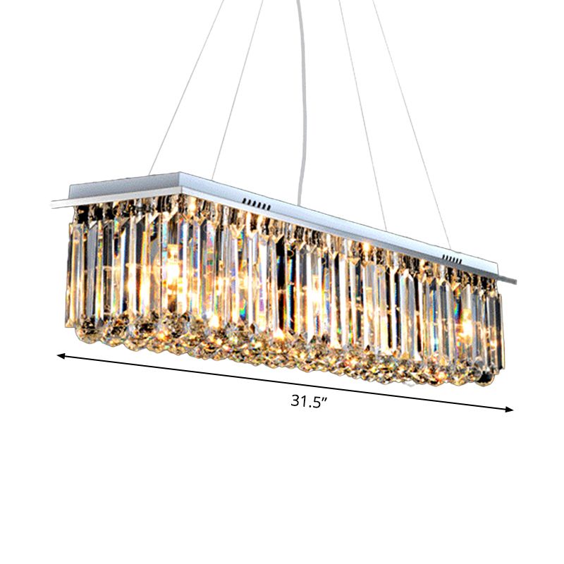 Rectangle Restaurant Ceiling Pendant Contemporary Crystal 4/5/6 Lights Stainless Steel Island Lamp