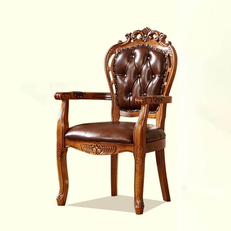 Silla de comedor tradicional de madera maciza, sillón de comedor de cuero para restaurante (juego de 2)