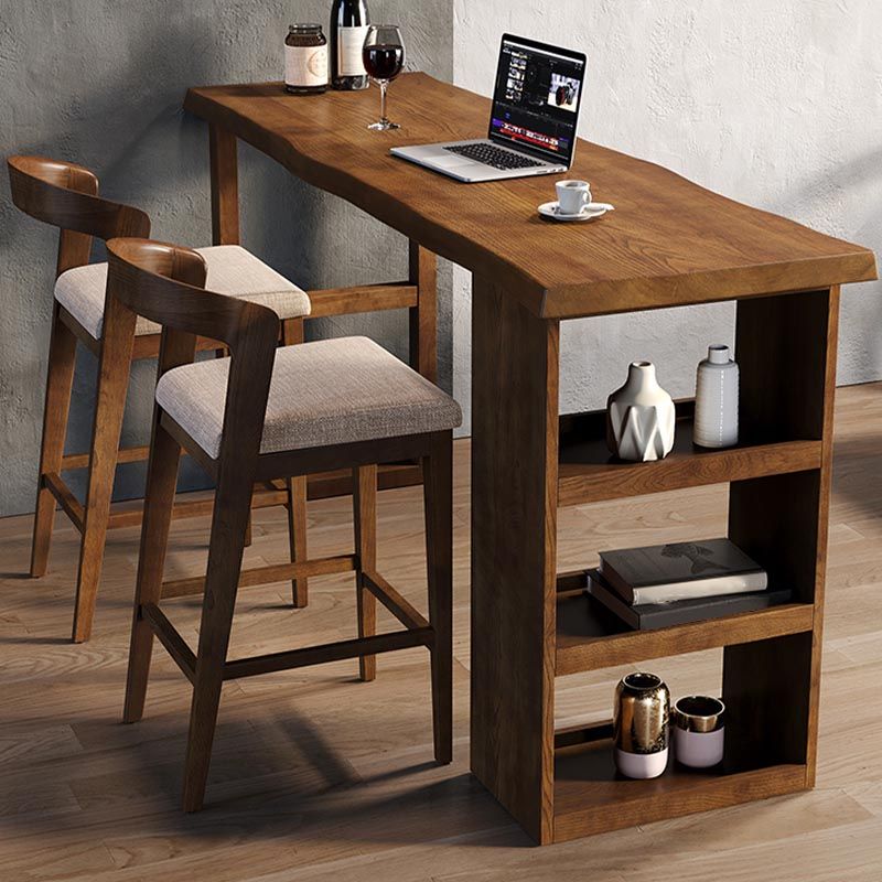 Ash Wood Top Bar Table Contemporary Bar Table with Wood Storage Rack