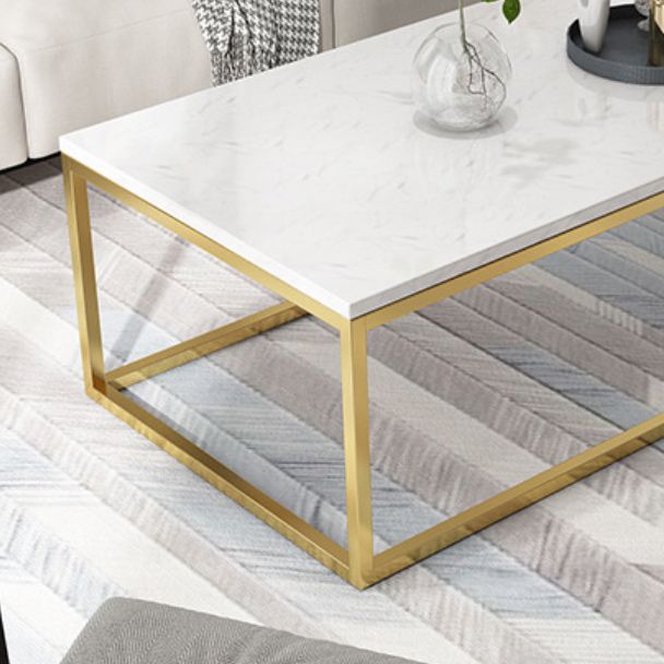 Glam Rectangle Coffee Table with Iron Frame Base and Marble Top