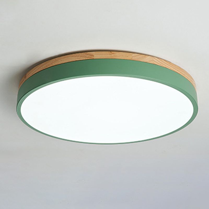 Macaron Modern Flush Mount Ceiling Light Fixtures with Wood Art for Bedroom