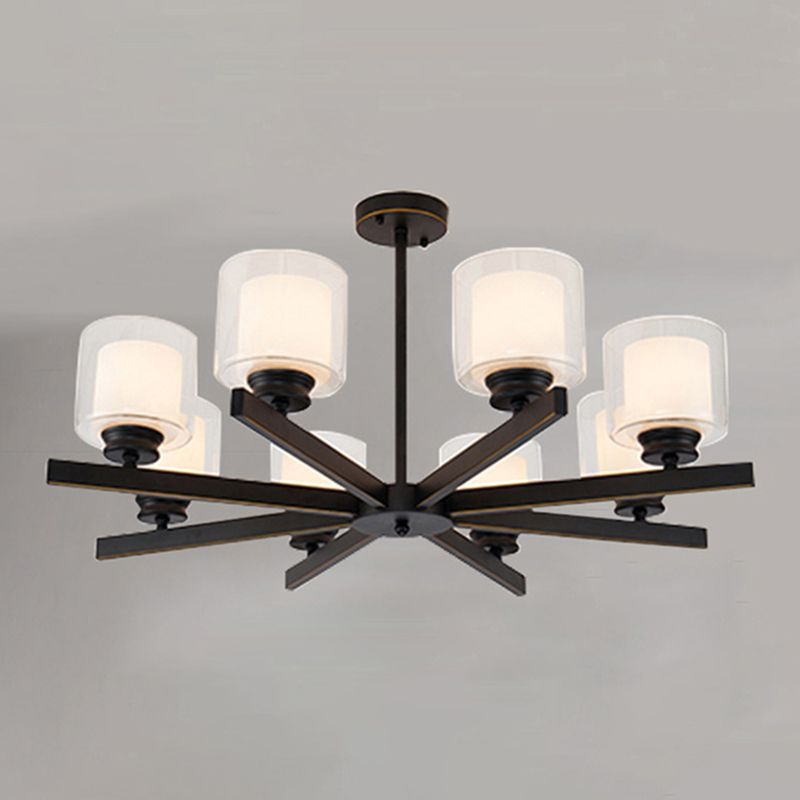 Nordic Style Metal Lighting Chandelier Cylindrical Double-layer Glass Shade Suspension Light for Dining Room