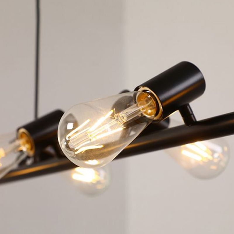 Black Linear Island Parge Light Loft Metal Restaurant Spotlight con diseño de bombilla expuesta