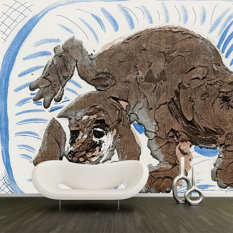 Brown Puppy Dogs Mural Decal Animal Painting Artistic Waterproof Wall Covering on Blue