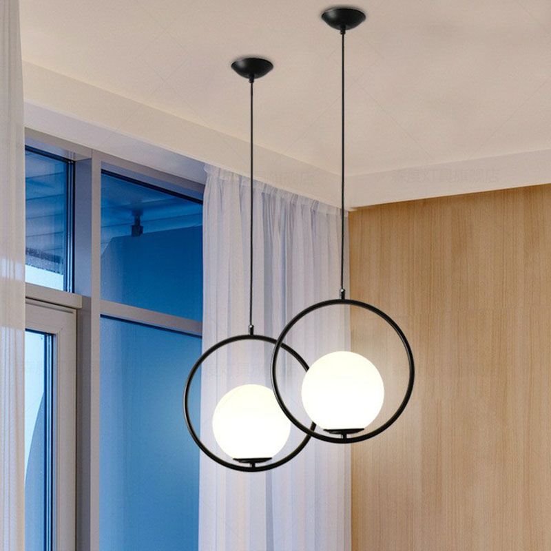 Ball Kitchen Down Lighting Pendant Milky Glass Single-Bulb Modern Hanging Ceiling Light