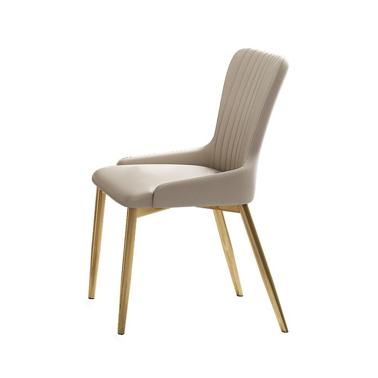 Modern Style Sintered Stone Dining Room Set with White Rectangle Shape Table and Gold Trestle Base