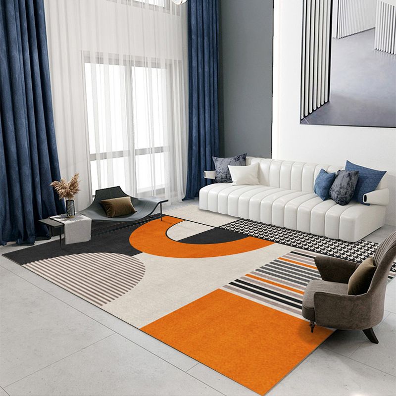 Orange Striped Rug Polyester Contrast Color Rug Stain Resistant Rug for Living Room