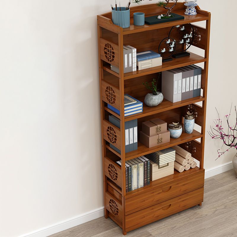 Modern Bamboo Closed Back Shelf Bookcase Floor Brown Book Shelf for Study Room