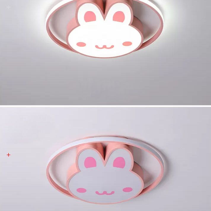 Rosa Kaninchen Decke Licht Cartoon LED Acryl Flush montiert Licht mit Halo Ring für Mädchen Zimmer