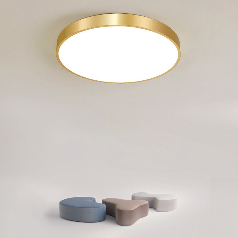 Gold Drum Metal Flush Mount Ceiling Lighting Modern Minimalist Style LED Living Room Flush Lamp