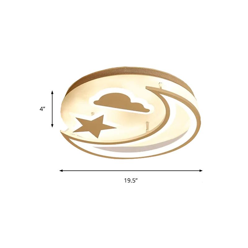 Metal Moon and Star Flush Ceiling Light Kid Bedroom Cartoon Ceiling Lamp in White Finish