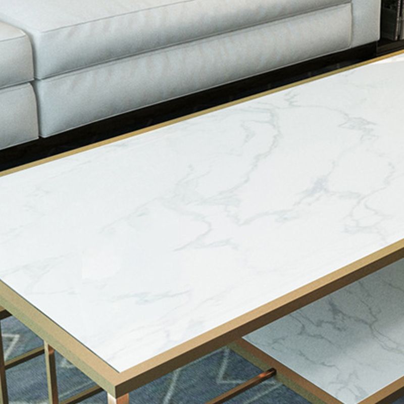 Glam Rectangle Coffee Table with Golden Sled Base and Storage Shelf