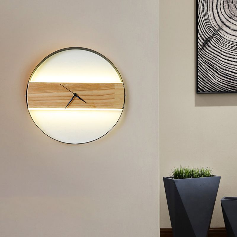 Rectangle/Round Parlor Flush Wall Sconce Acrylic LED Contemporary Wall Mounted Light with Clock Design in Beige