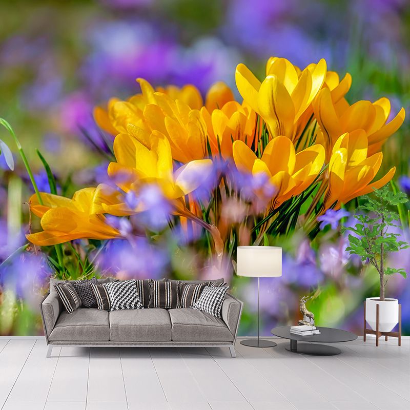 Crocus Flower Blossing Mural Wallpaper Modern Wall Covering for Living Room