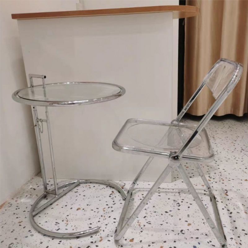 Contemporary Round End Table Glass Living Room Metal Abstract Side Table