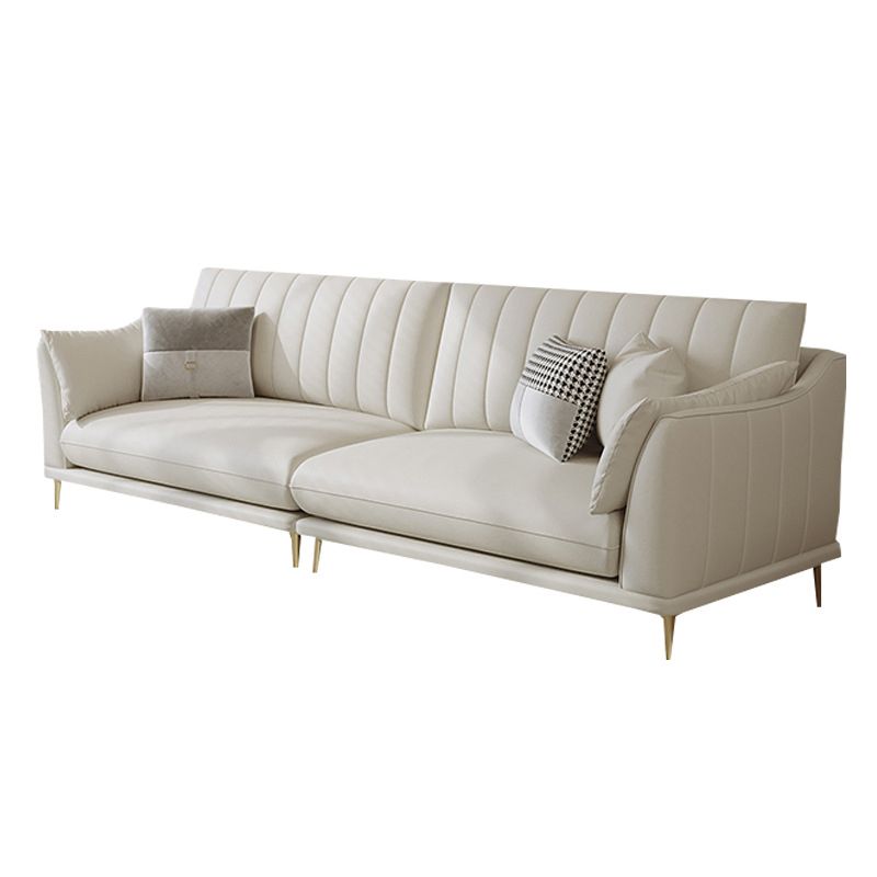 Modern Style Solid Wood Material Base Cloth Art & Leather Rice White Rectangular Sofa