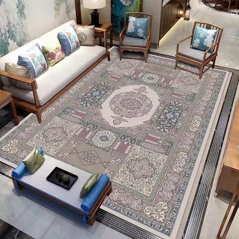 Light Wine Red Vintage Rug Polyester Graphic Rug Washable Rug for Living Room