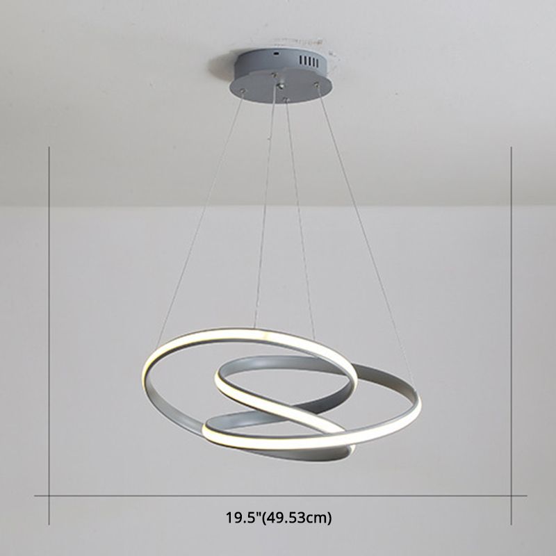 Grey Line Chandelier Lamp Simplicity Metal LED Strip Pendant Light for Dining Room
