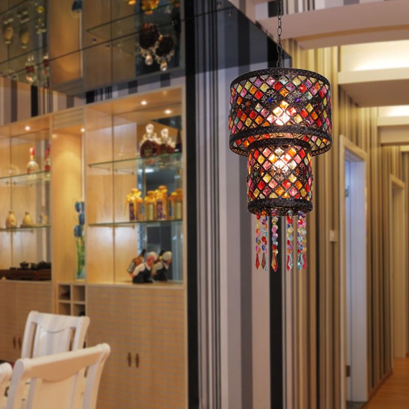 3 Lights Metal Chandelier Light Fixture Antique Black Cylinder/Oval Dining Room Suspension Lighting, 13"/18" Width