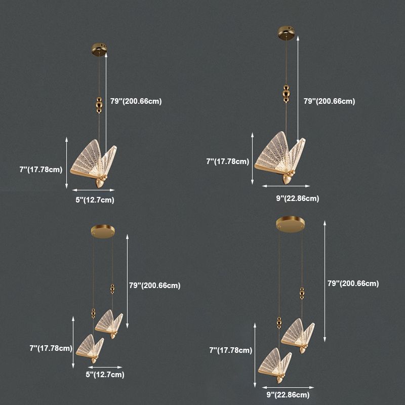 Lámpara de luz colgante de mariposa acrílico lámpara de suspensión de acabado dorado