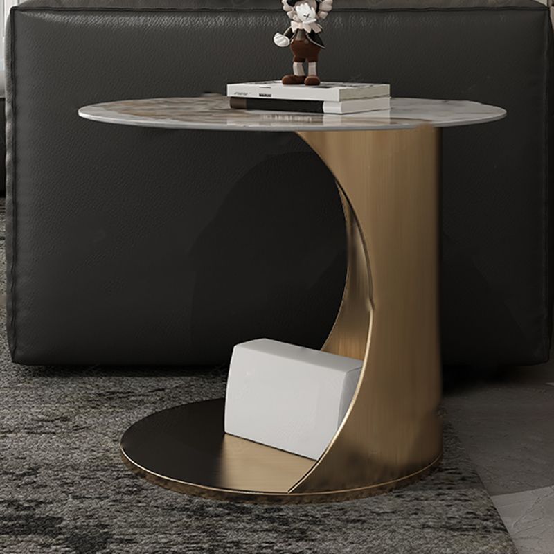 Contemporary Round Stone End Table Steel Abstract Side Table