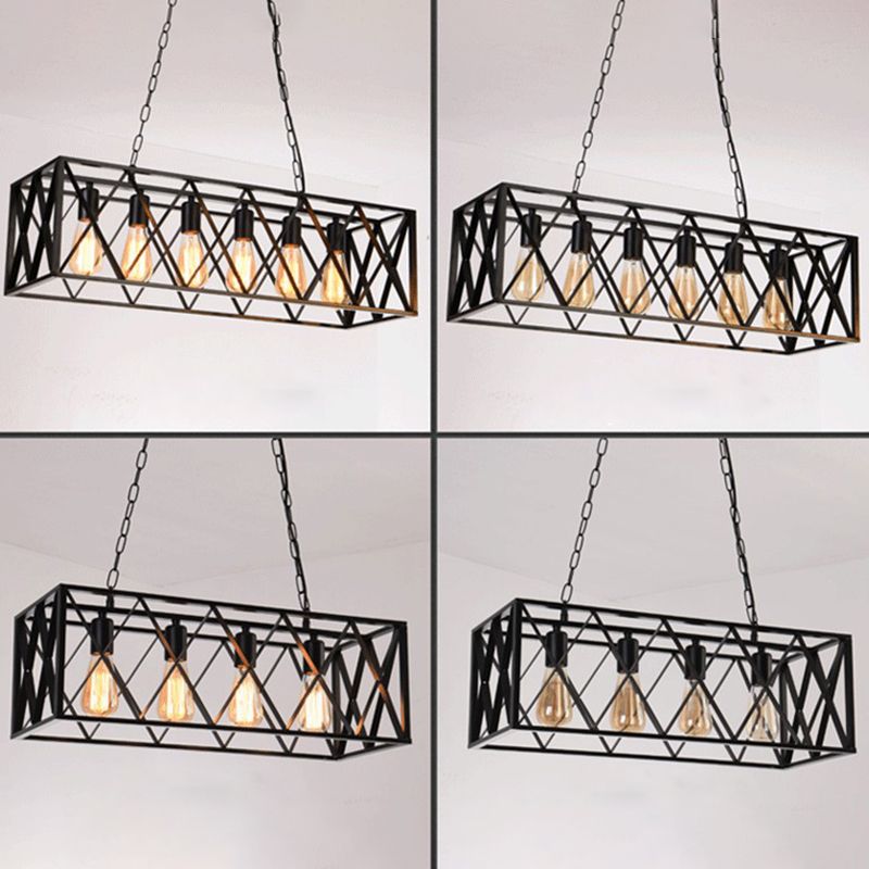 Black Industrial Island Pendant Lighting Cross Framed Box Iron Island Ceiling Light for Dining Table