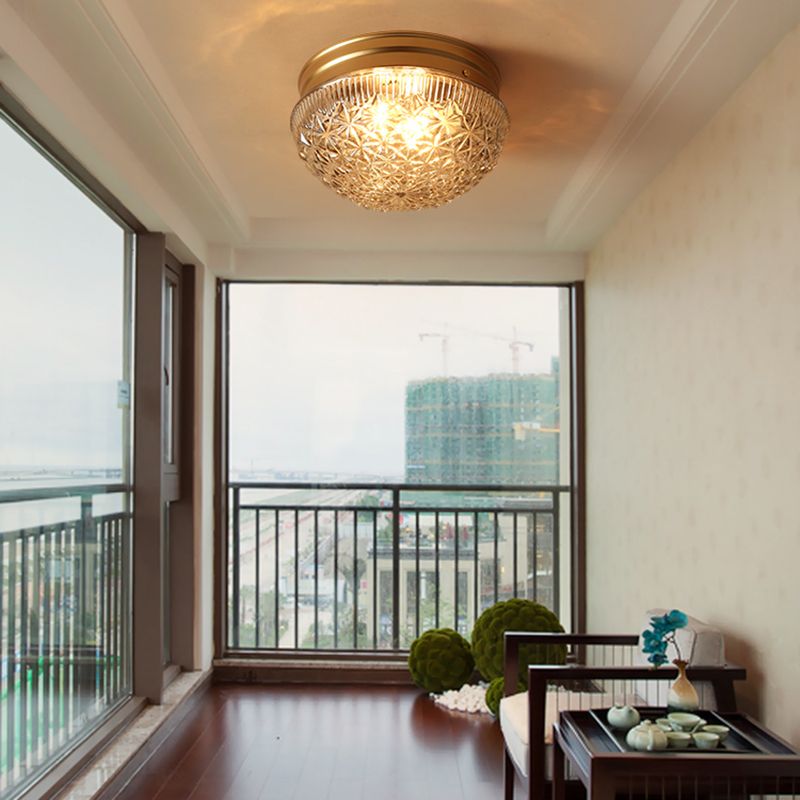 Deckenleuchte mit 2 Glühbirnen, kugelförmige Deckenmontage, Kolonialgold, klares, geripptes Glas, für Schlafzimmer