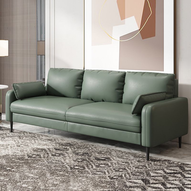 Faux Leather Square Arm Sofa Standard Sofa for Living Room with Bolster Pillows