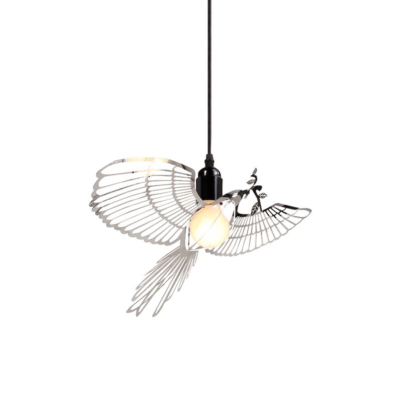 Iluminación colgante de sombra de pájaro volador de metal retro rústico 1 luz colgante suspendida de plata ligera para bar