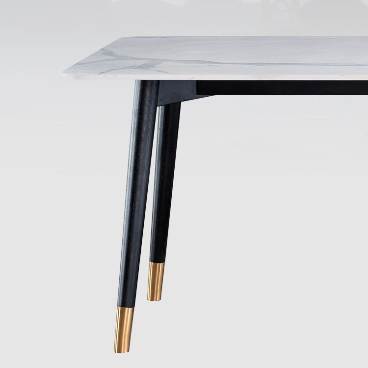 Wood Industrial Rectangular Dining Table Sintered Stone Table with 4 Black Legs