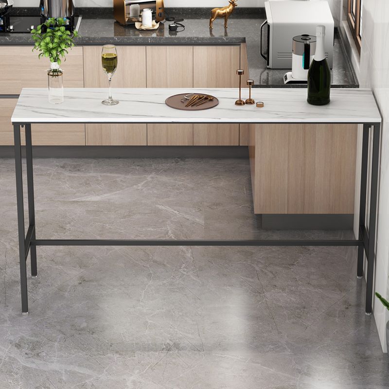 Indoor Marble Trestle Cocktail Bar Table Modern White Footrest Pub Height Dining Table
